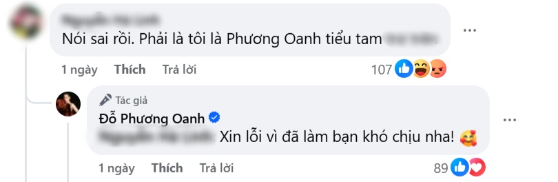 Phương Oanh trả lời bình luận