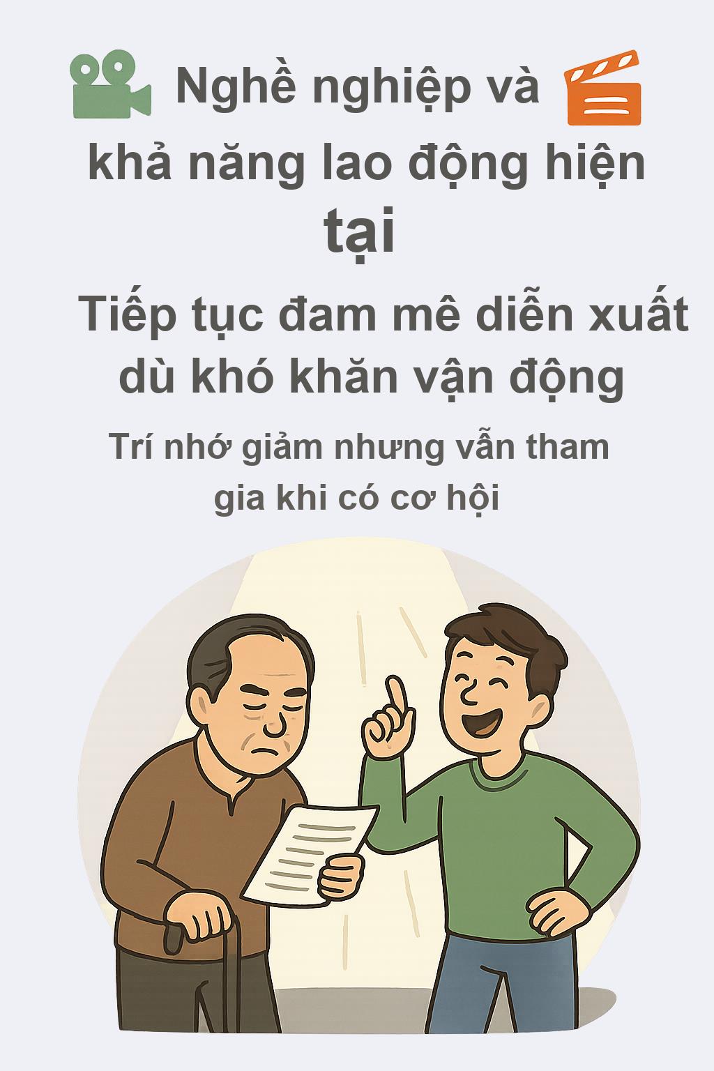 Dù trí nhớ giảm, Phước Sang vẫn cố gắng tham gia phim ảnh tạo không khí vui vẻ