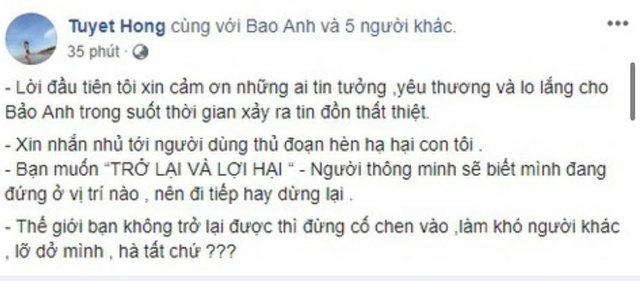 Status của mẹ Bảo Anh
