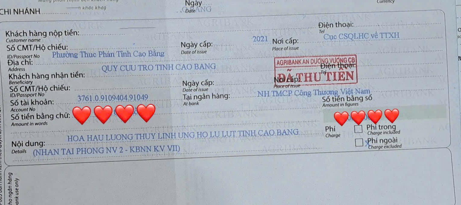 Hoa hậu đóng góp hỗ trợ vùng lũ Cao Bằng Lương Thuỳ Linh đóng góp quỹ cứu trợ
