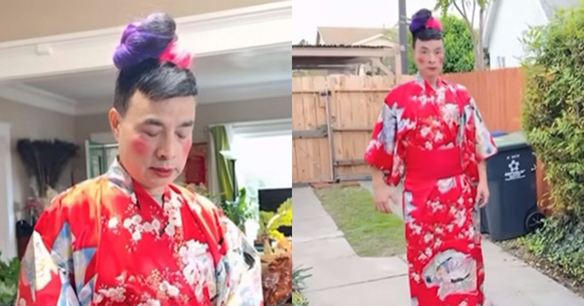 Tuấn Cảnh hóa trang Tuấn Cảnh trang điểm và mặc kimono